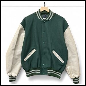 Vintage DeLong Green Wool Blend Varsity Bomber Jacket BAY CITIES USA Made Mens L